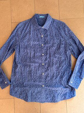 NWOT J. McLaughlin Blue Leopard Print cotton Shirt Blouse-Large
